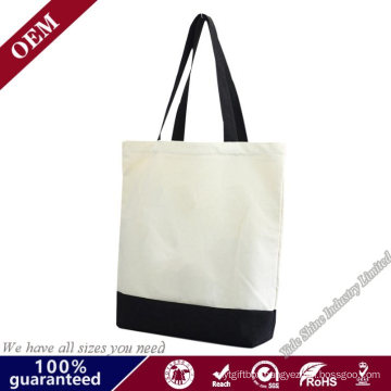 Customer Logo Printed Natural Raw White Canvas Bag and Canvas Cotton Tote Bag with Flat Hanle